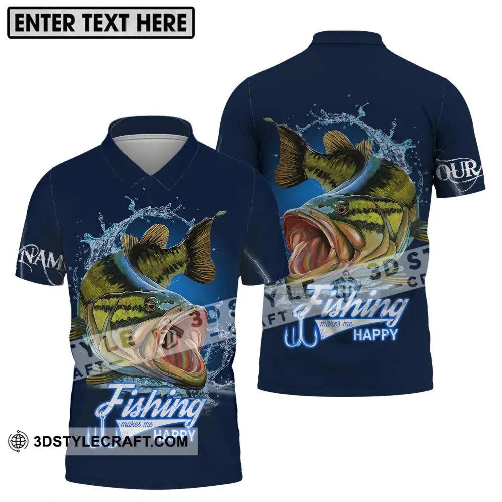 Unisex Shirt - Custom Name Fishing Make Me Happy Polo / S T-Shirt