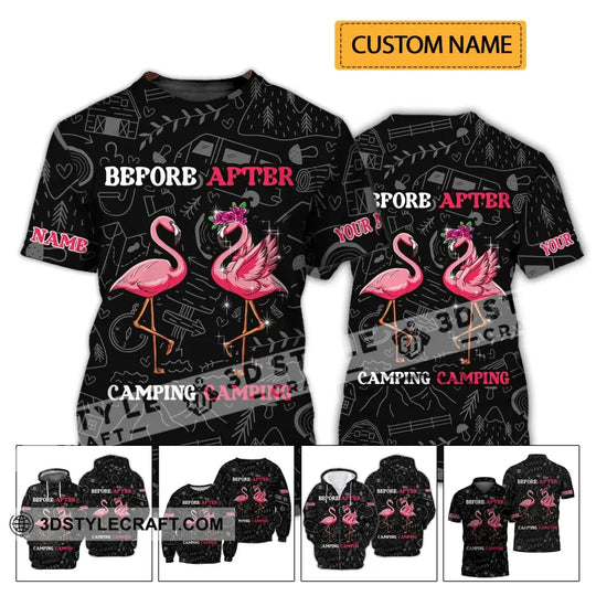 Unisex Shirt - Custom Name Shirt - Flamingo Before And After Camping style option 2