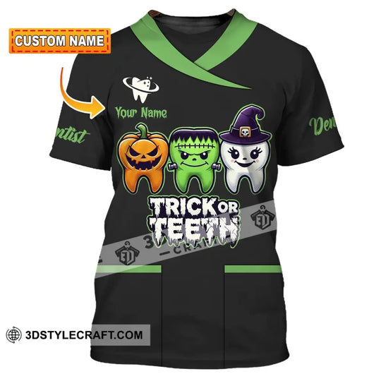 Unisex Shirt, Custom Name Shirt for Halloween, Trick Or Teeth Halloween Polo Long Sleeve, Halloween Gift style option 1