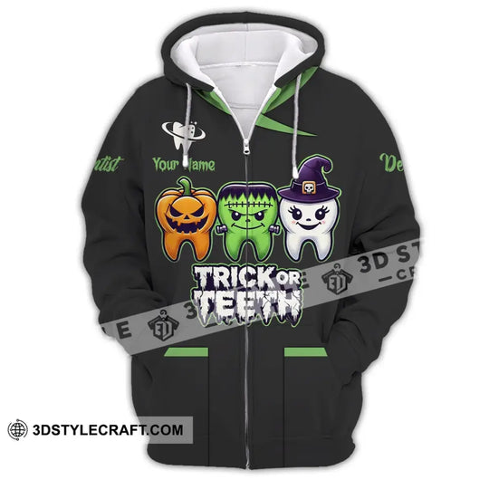 Unisex Shirt, Custom Name Shirt for Halloween, Trick Or Teeth Halloween Polo Long Sleeve, Halloween Gift style option 3