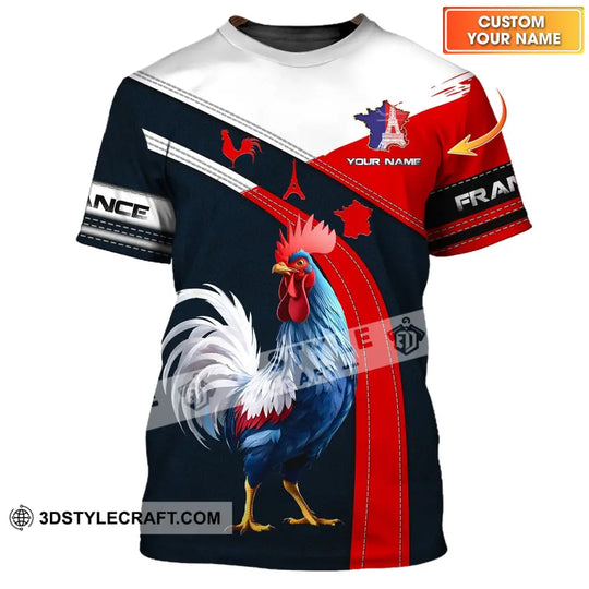 Unisex Shirt - Custom Name Shirt - France Map, France The Gallic Rooster Shirt style option 1