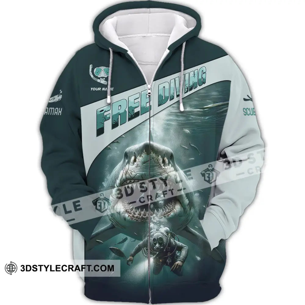 Unisex Shirt Custom Name Free Diving Gift Zipper Hoodie / S T-Shirt
