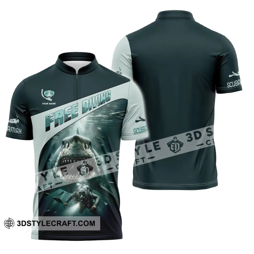Unisex Shirt Custom Name Free Diving Gift Zipper Polo / S T-Shirt