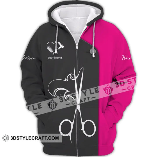 Unisex Shirt - Custom Name Shirt - Gift For Hairdresser Lover, Custom Name Hairdresser Heart Black And Pink Shirt style option 4