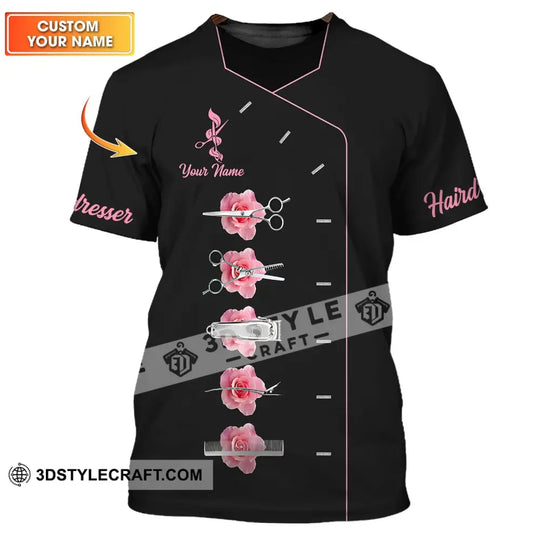Unisex Shirt - Custom Name Shirt - Gift For Hairdresser Lover, Custom Name Hairdresser Pink Rose Shirt style option 1
