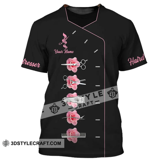 Unisex Shirt - Custom Name Shirt - Gift For Hairdresser Lover, Custom Name Hairdresser Pink Rose Shirt style option 2