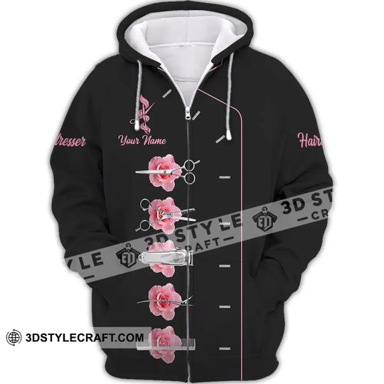 Unisex Shirt - Custom Name Shirt - Gift For Hairdresser Lover, Custom Name Hairdresser Pink Rose Shirt style option 4