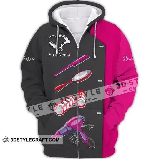 Unisex Shirt - Custom Name Shirt - Gift For Hairdresser Lover, Custom Name Hairdresser Tools, Heart Black And Pink Shirt style option 4