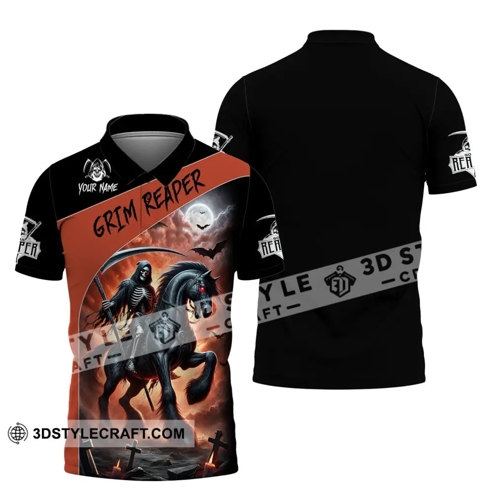 Unisex Shirt Custom Name Grim Reaper T-Shirt Polo / S T-Shirt
