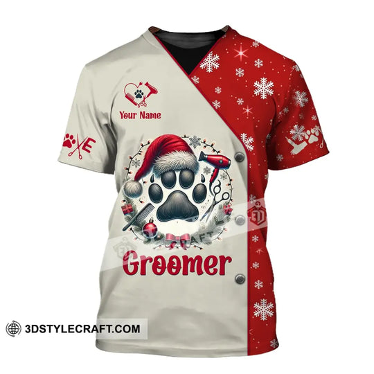 Unisex Shirt, Custom Name Groomer Christmas Shirt, Pet Grooming T-Shirt Hoodie Long Sleeve Shirt, Christmas Gift style option 2