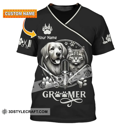 Unisex Shirt, Custom Name Groomer Shirt, Pet Grooming T-Shirt Hoodie Long Sleeve Shirt style option 1