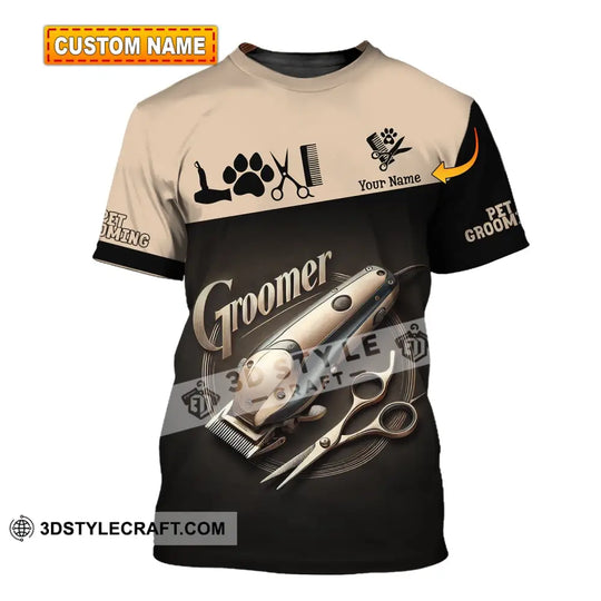 Unisex Shirt, Custom Name Groomer Shirt, Pet Grooming T-Shirt Hoodie Long Sleeve Shirt style option 1