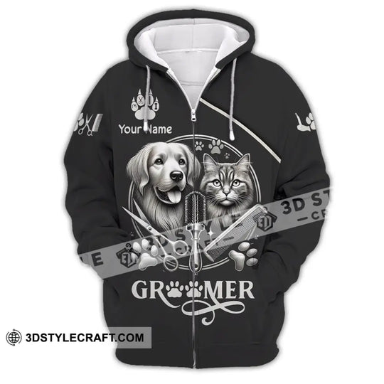 Unisex Shirt, Custom Name Groomer Shirt, Pet Grooming T-Shirt Hoodie Long Sleeve Shirt style option 3