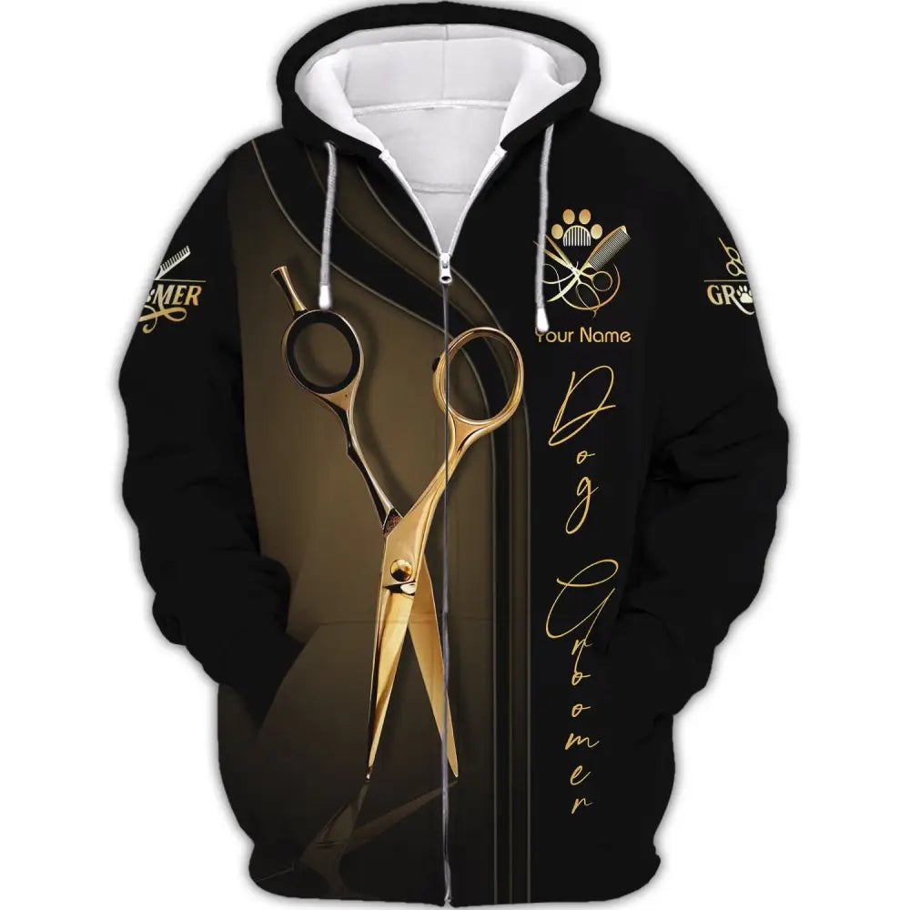 Unisex Shirt Custom Name Groomer Pet Grooming T-Shirt Hoodie Zipper / S