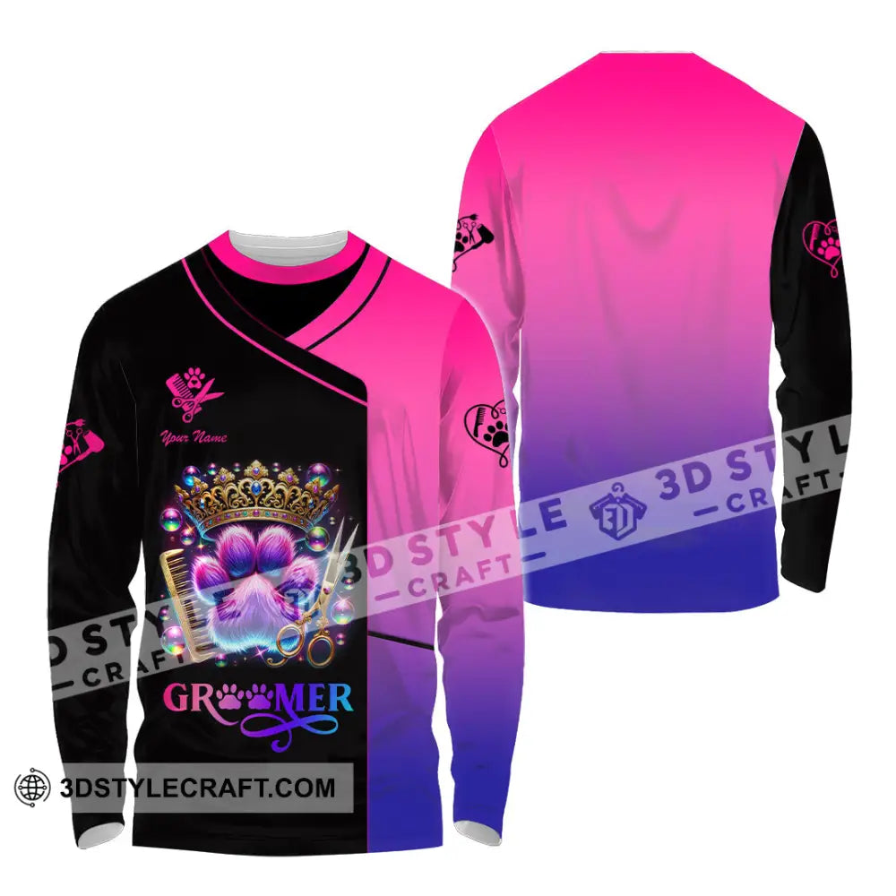 Unisex Shirt Custom Name Groomer Pet Shop T-Shirt Long Sleeve / S T-Shirt