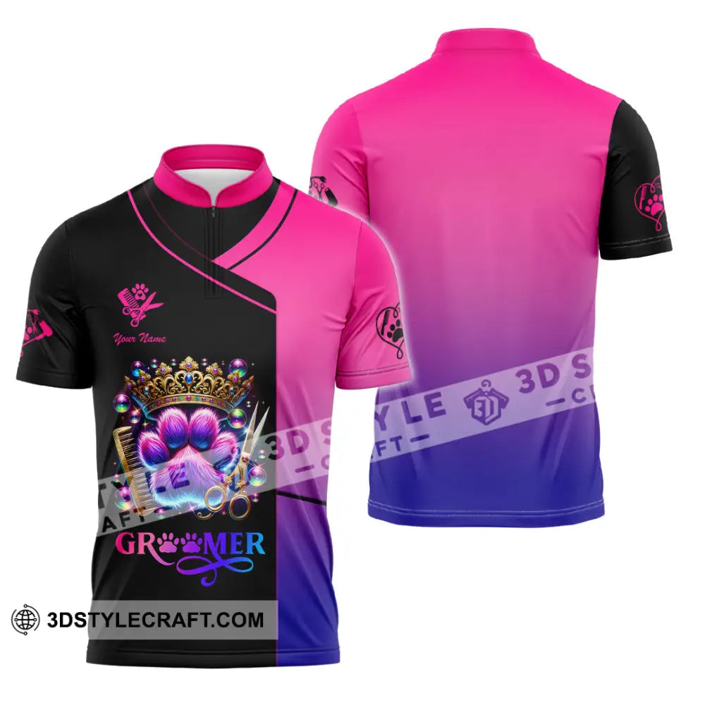 Unisex Shirt Custom Name Groomer Pet Shop T-Shirt Zipper Polo / S T-Shirt