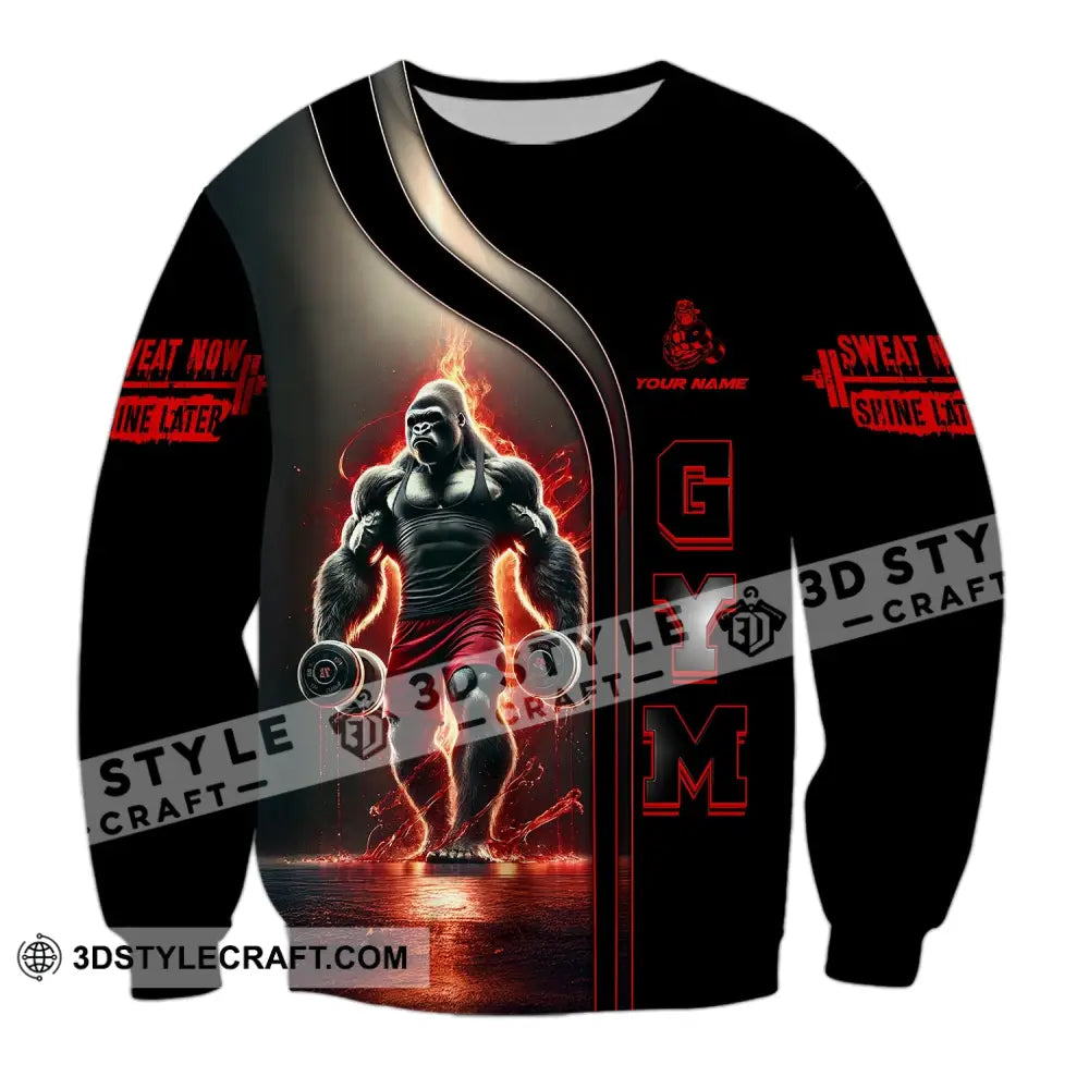 Unisex Shirt Custom Name Gym Work Out Long Sleeve Fitness / S T-Shirt