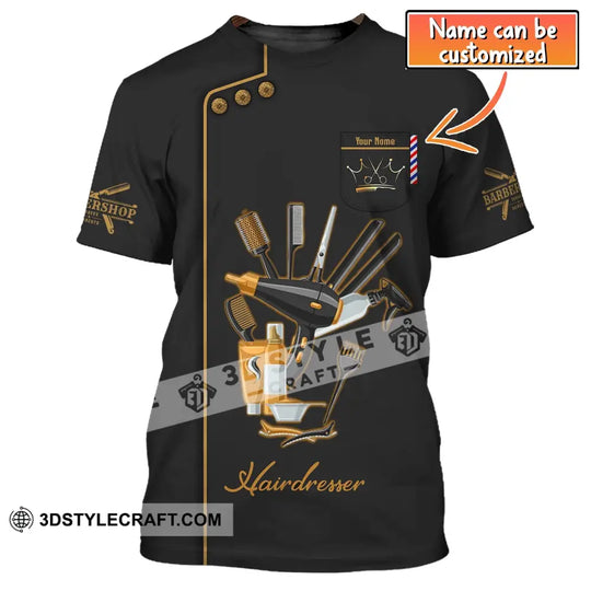 Unisex Shirt, Custom Name Hairdresser Shirt, Hairstylist Apparel, T-Shirt For Barber Shop style option 1