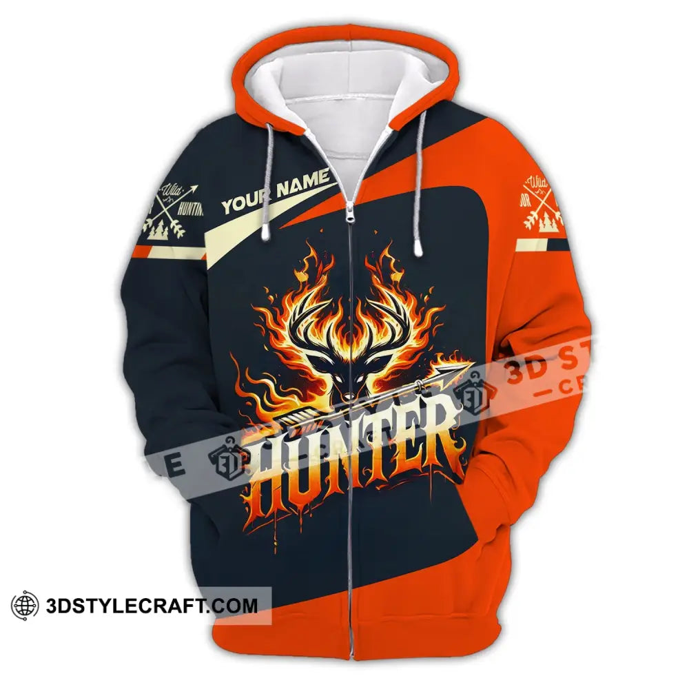 Unisex Shirt Custom Name Hunter Polo Long Sleeve Zipper Hoodie / S T-Shirt