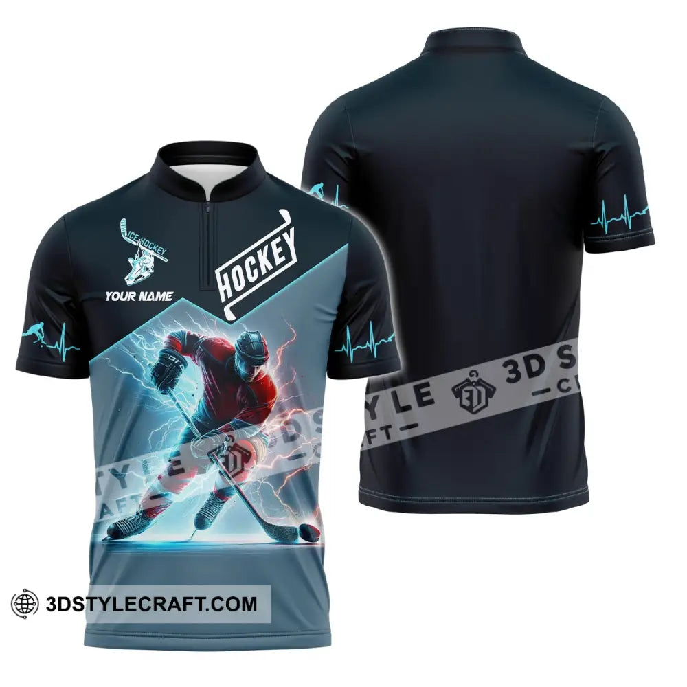 Unisex Shirt Custom Name Ice Hockey Love T-Shirt Zipper Polo / S T-Shirt