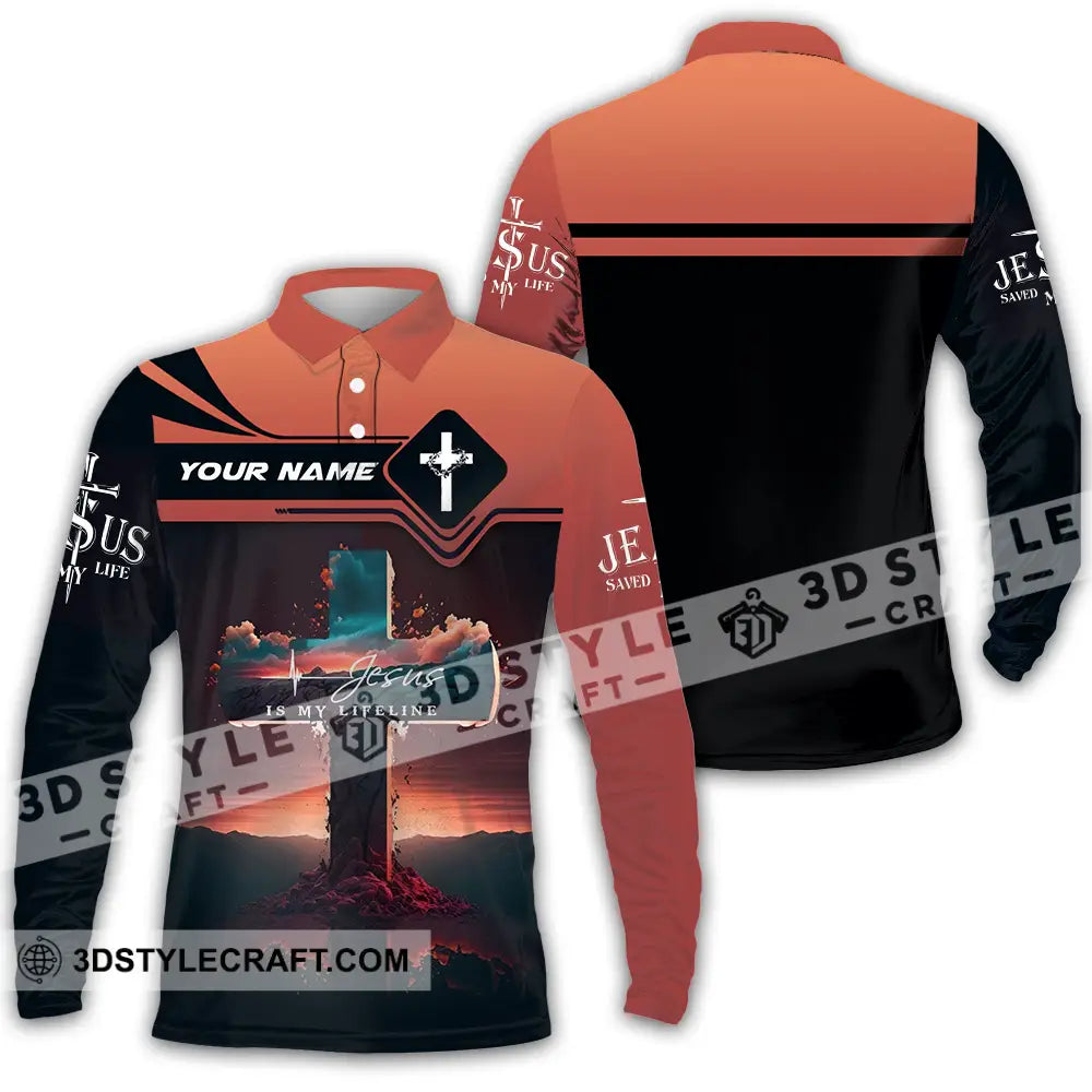 Unisex Shirt - Custom Name Jesus Is My Lifeline Long Sleeve Polo / S T-Shirt