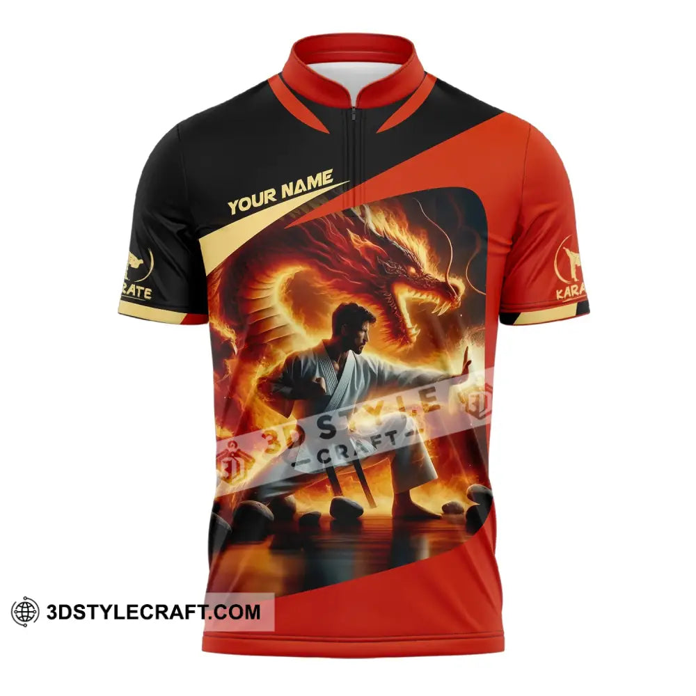 Unisex Shirt Custom Name Karate Polo Long Sleeve Zipper / S T-Shirt