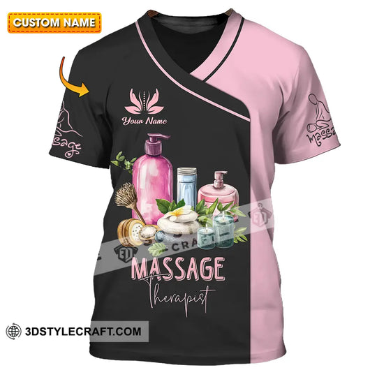 Unisex Shirt - Custom Name Massage Therapist Shirt, Pink And Black style option 1