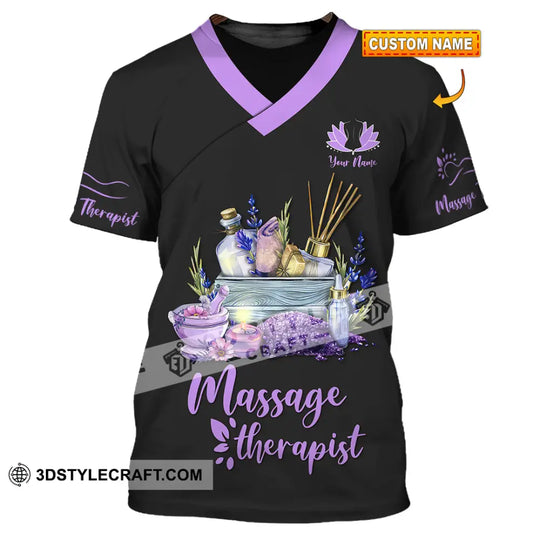 Unisex Shirt - Custom Name Massage Therapist Shirt Purple Line style option 1