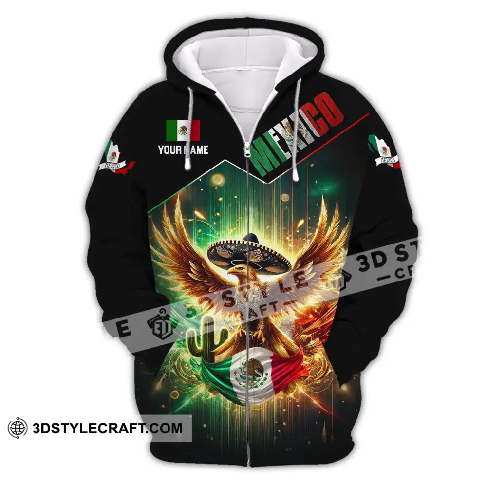 Unisex Shirt - Custom Name Mexico Flag And Icon Zipper Hoodie / S T-Shirt