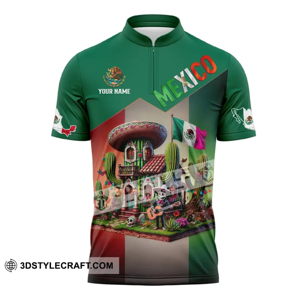 Unisex Shirt - Custom Name Mexico Zipper Polo / S T-Shirt