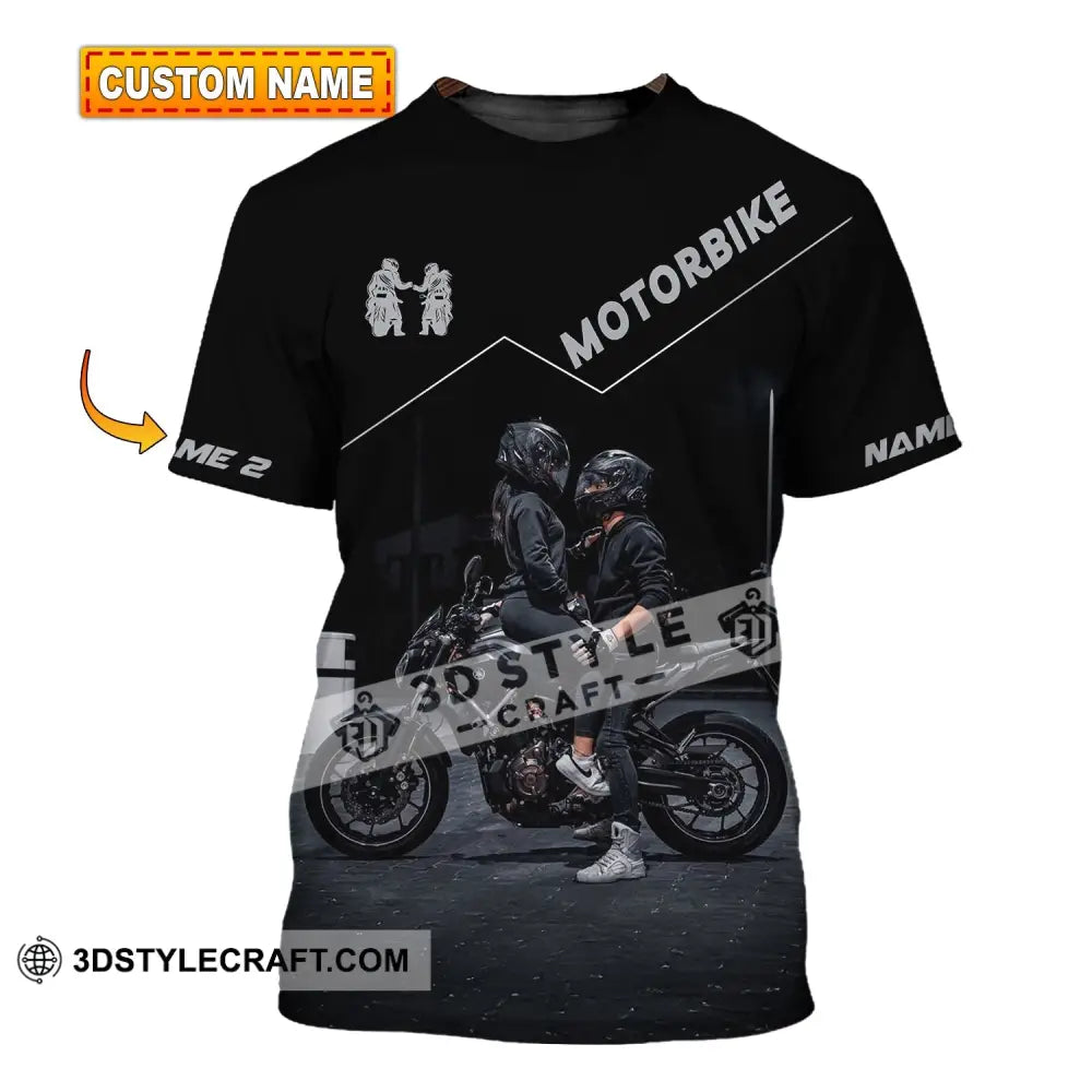 Unisex Shirt Custom Name Motorbike Couple Love T-Shirt T-Shirt