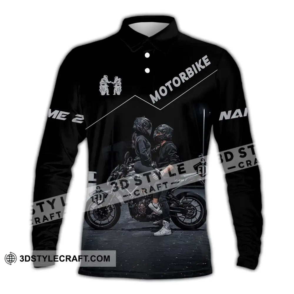 Unisex Shirt Custom Name Motorbike Couple Love T-Shirt Long Sleeve Polo / S T-Shirt