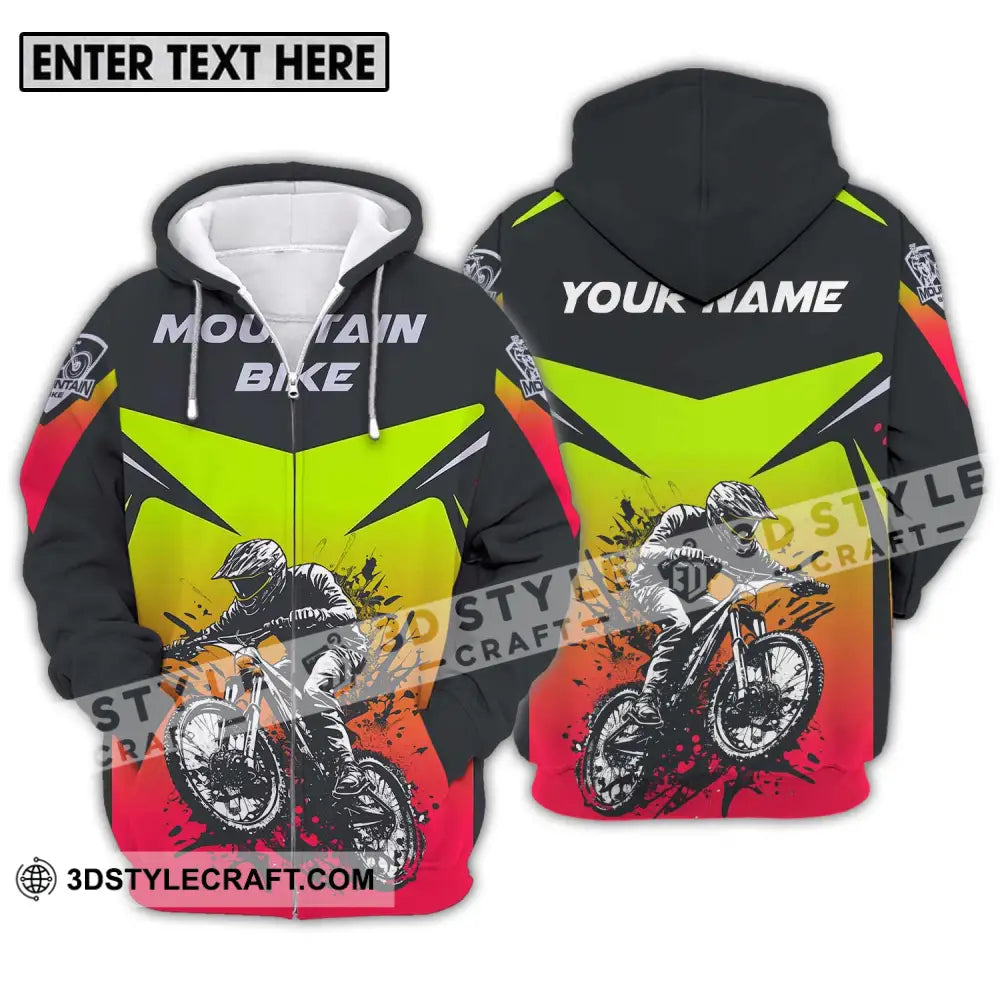 Unisex Shirt - Custom Name Mountain Bike For Player Three Color Zipper Hoodie / S T-Shirt