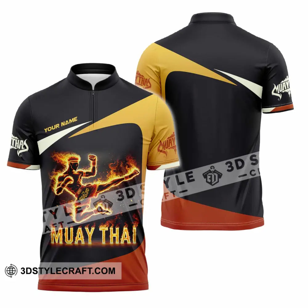 Unisex Shirt Custom Name Muay Thai Polo Long Sleeve Zipper / S T-Shirt