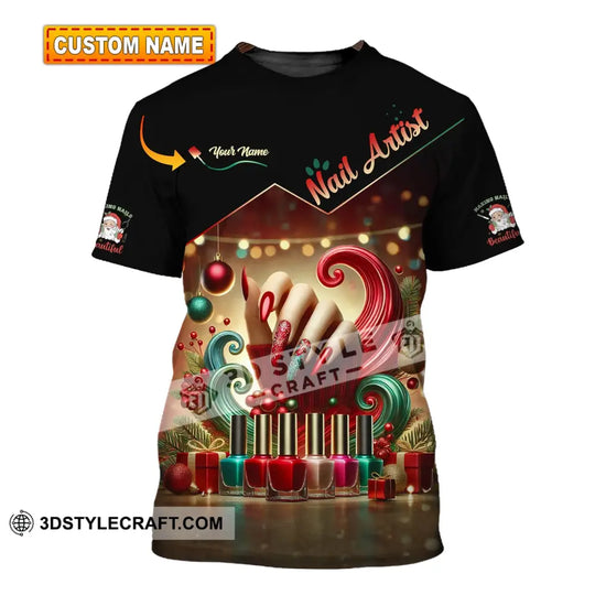 Unisex Shirt, Custom Name Nail Artist Shirt, Nail Artist Christmas Long Sleeve Hoodie Polo Shirt, Nail Shop Christmas Uniform style option 1