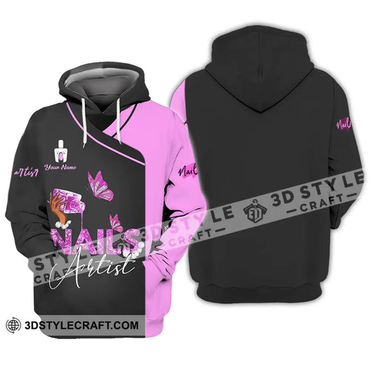Unisex Shirt - Custom Name Shirt Nail Artist Purple Butterfly style option 3