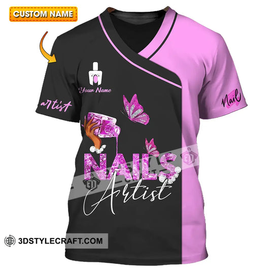 Unisex Shirt - Custom Name Shirt Nail Artist Purple Butterfly style option 1
