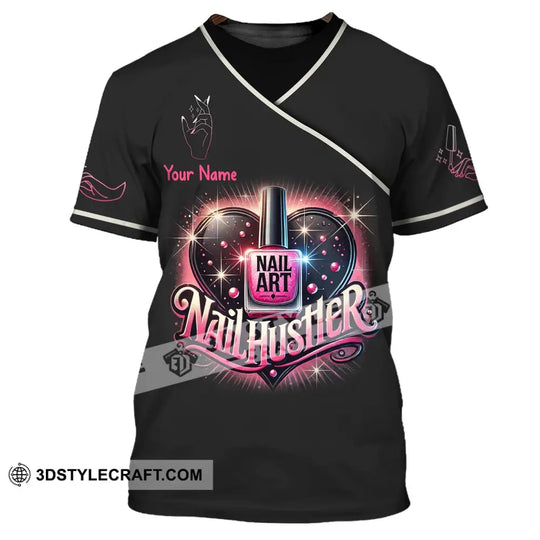Unisex Shirt, Custom Name Nail Hustler Shirt, Nail Artist Long Sleeve Hoodie Polo Shirt, Nail Studio Uniform style option 2