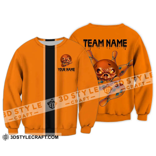Unisex Shirt - Custom Name Shirt Orange Skull Bowling style option 4