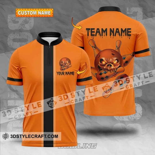 Unisex Shirt - Custom Name Shirt Orange Skull Bowling style option 1