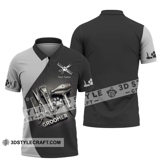Unisex Shirt, Custom Name Pet Groomer Shirt, Groomer Polo Long Sleeve Shirt, Pet Shop Uniform style option 4