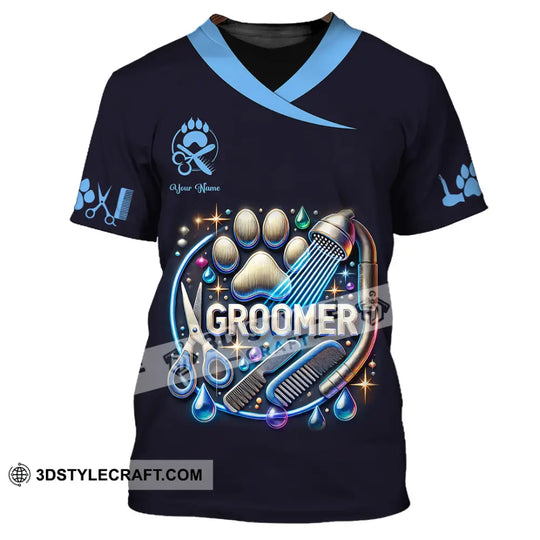 Unisex Shirt, Custom Name Pet Groomer Shirt, Groomer Polo Long Sleeve Shirt, Pet Shop Uniform style option 2