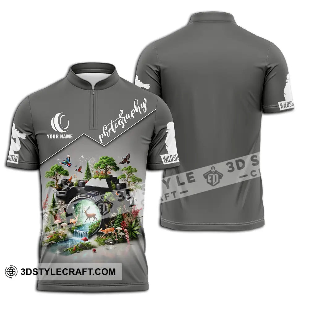 Unisex Shirt - Custom Name Photography Zipper Polo / S T-Shirt