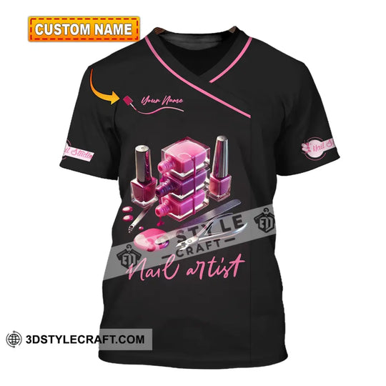 Unisex Shirt - Custom Name Pink Nail Artist Shirt style option 1