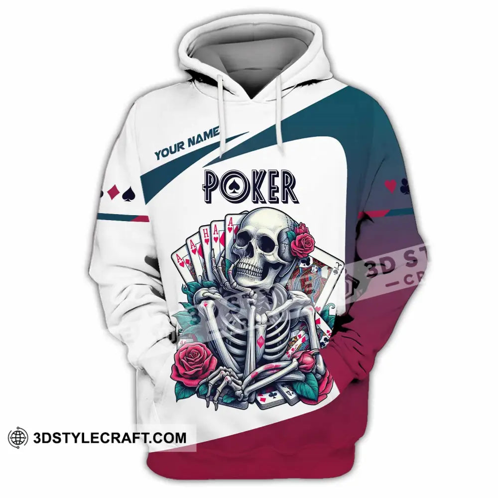 Unisex Shirt Custom Name Poker Skull Hoodie Polo Long Sleeve / S T-Shirt
