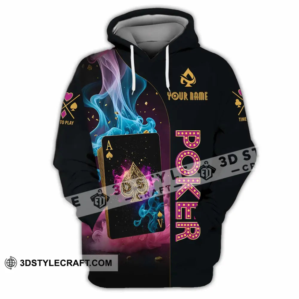 Unisex Shirt Custom Name Poker Skull Hoodie Polo Long Sleeve / S T-Shirt