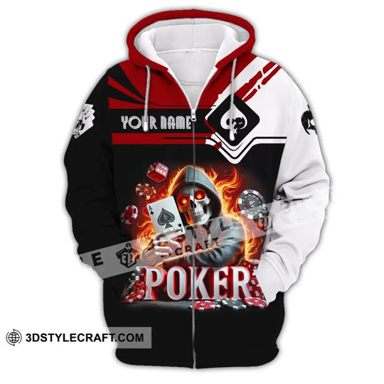 Unisex Shirt, Custom Name Poker Skull Shirt, Poker Hoodie Shirt Polo Long Sleeve Shirt style option 3