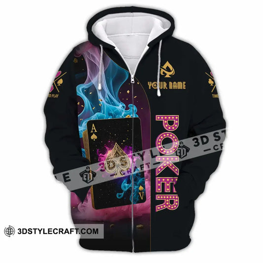 Unisex Shirt Custom Name Poker Skull Hoodie Polo Long Sleeve Zipper / S T-Shirt