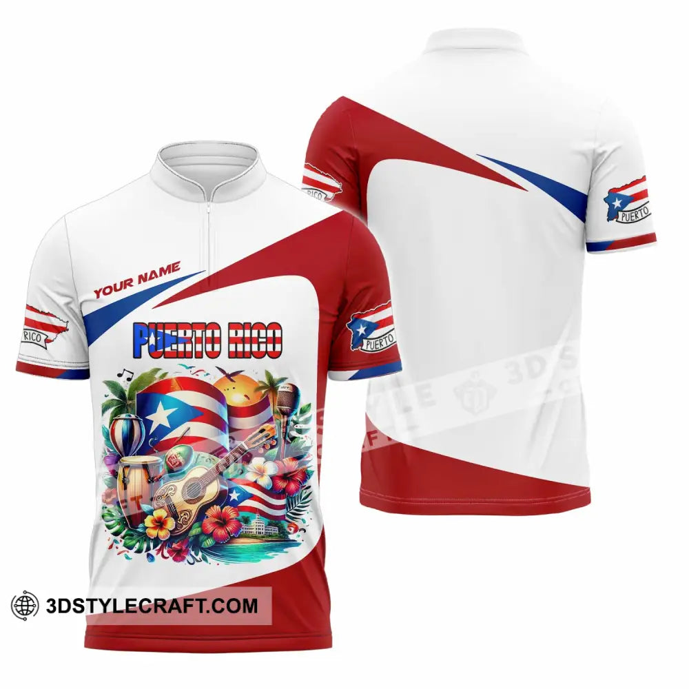 Unisex Shirt Custom Name Puerto Rico Gift For Lover Zipper Polo / S T-Shirt