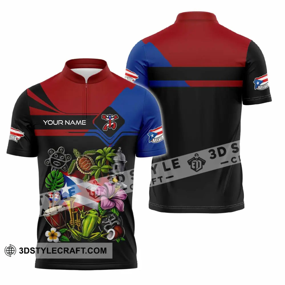 Unisex Shirt Custom Name Puerto Rico Lover Gift Zipper Polo / S T-Shirt